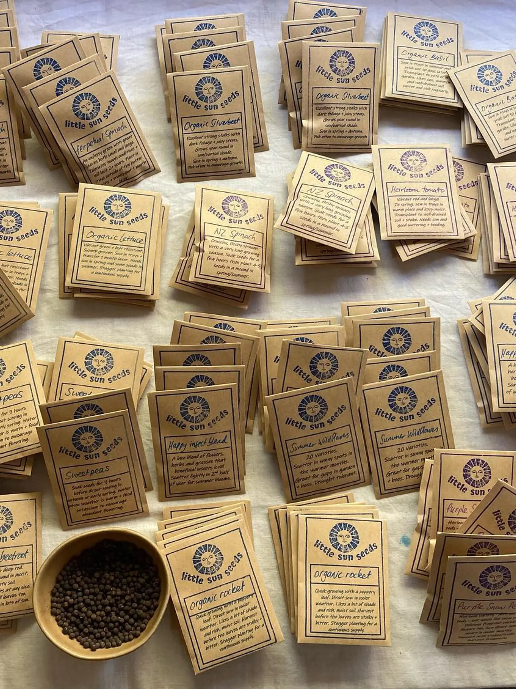 organic seed packets on a table