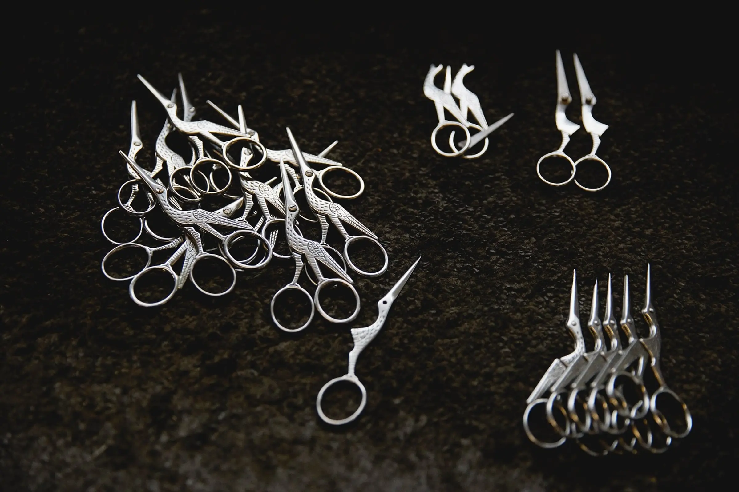 Ernest wright stork scissors in bundles on a black background