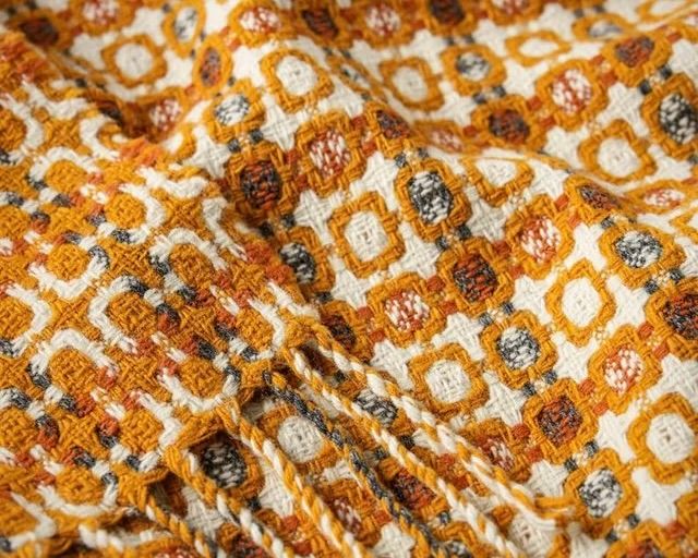 A close up of the 1974 vintage weave of the bural blanket