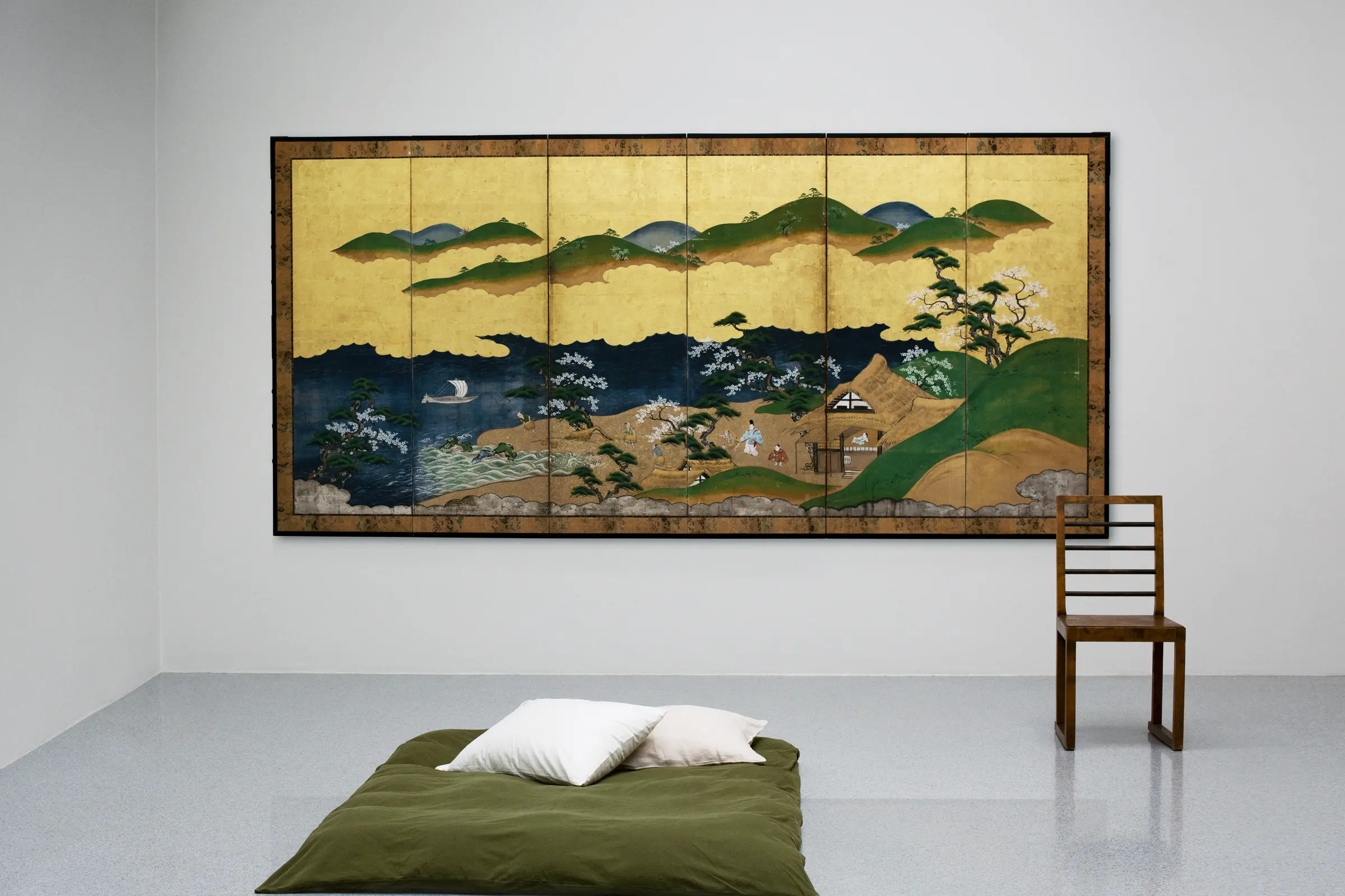 An instillation of Magniberg bed linens in the Bukowskis, Stockholm, Sweden