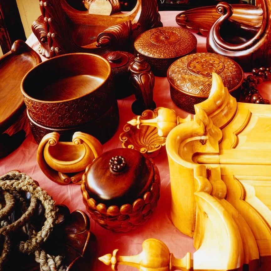 A collection of wooden carved bowls from scenery magazine number five