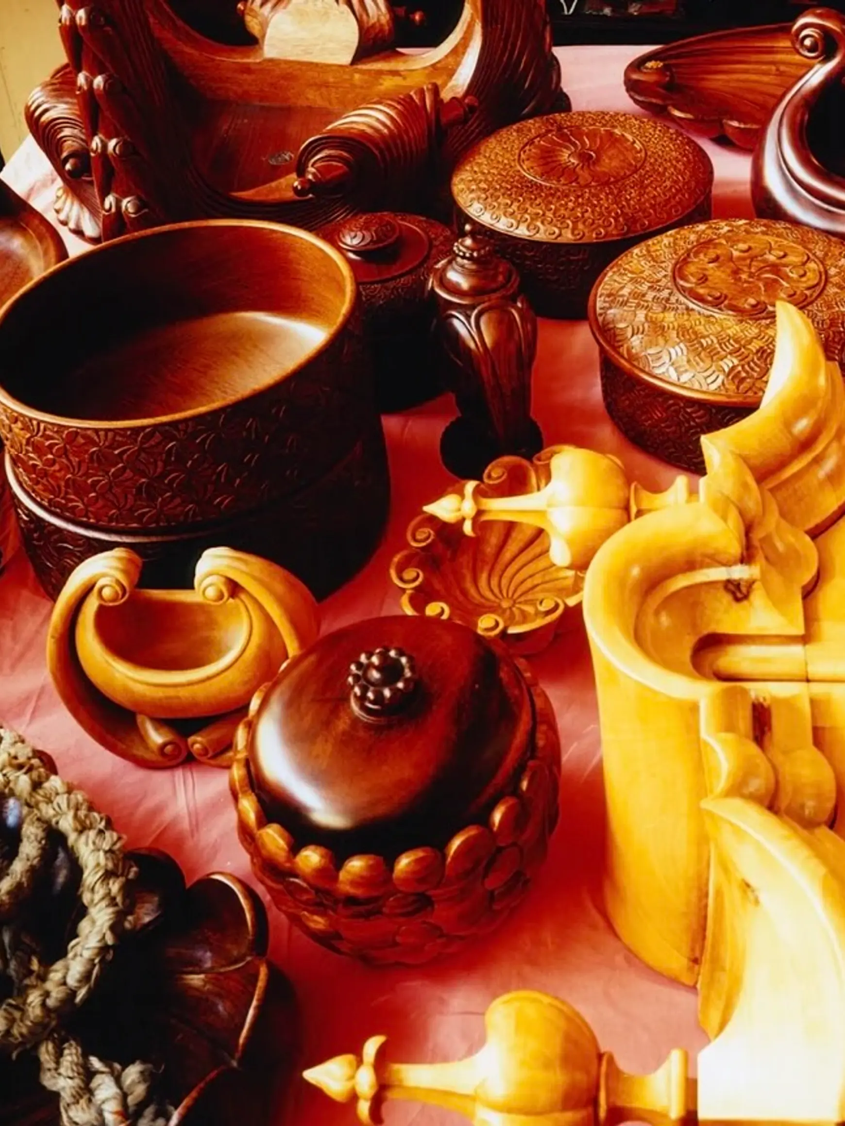 A collection of wooden carved bowls from scenery magazine number five