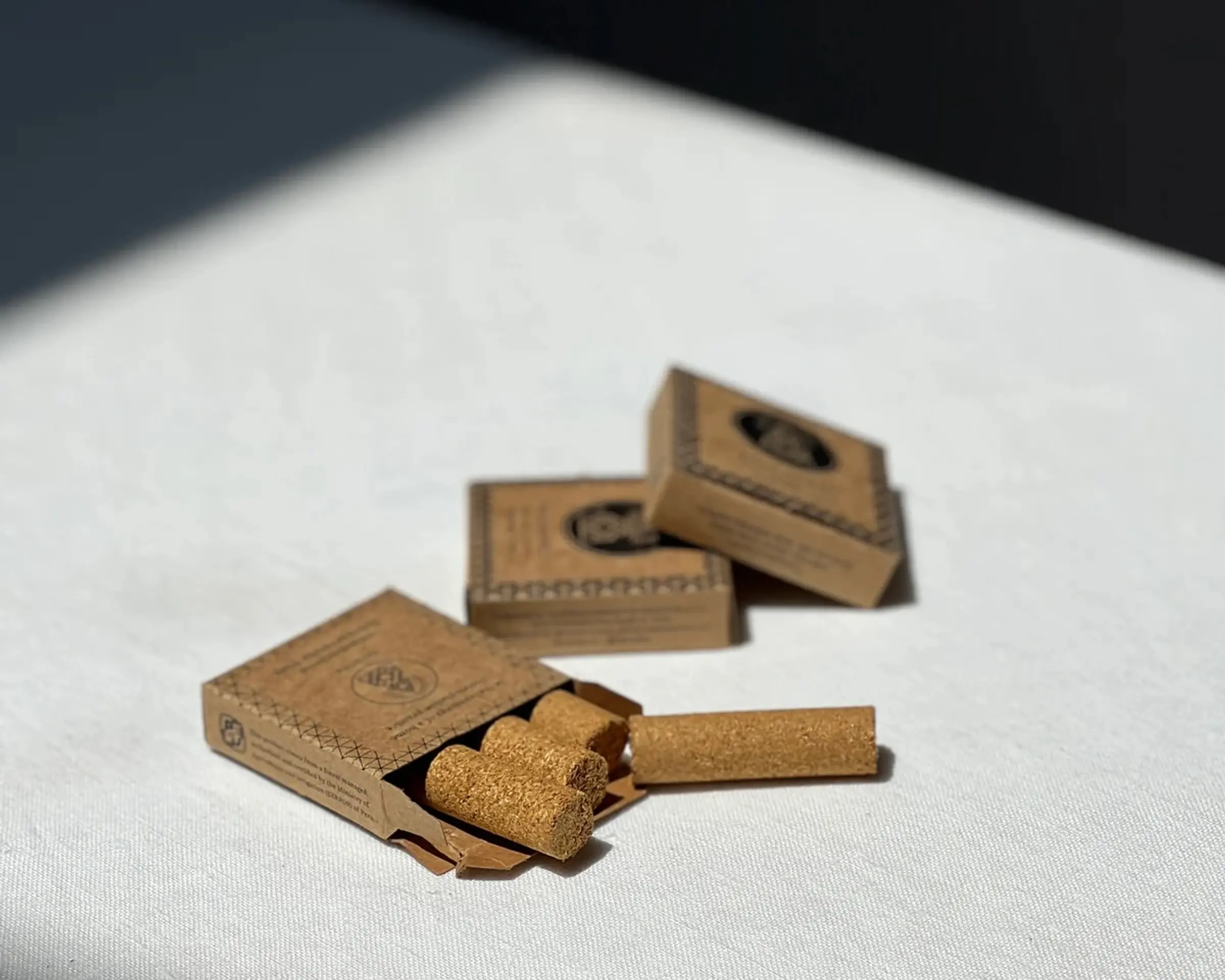 Palo Santo Wood Incense Bricks on a white linen table top