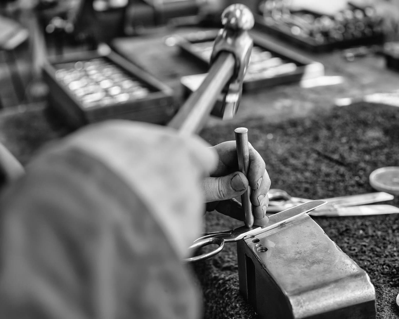 Drop forged steel scissors being handmade in a factory 