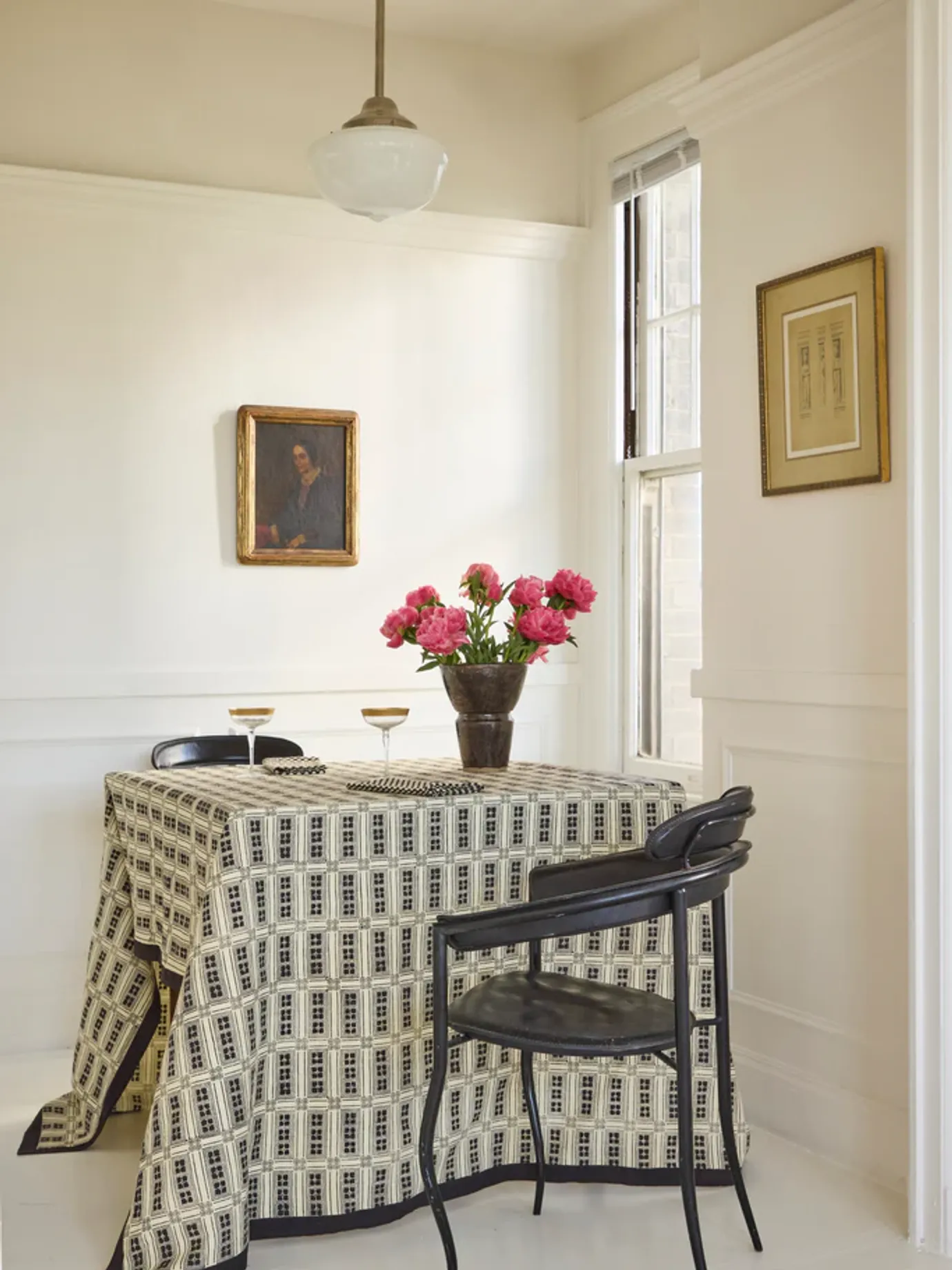 Studio Ford Vesuvius Table cloth on a table setting in an art deco building with Italian designer chairs