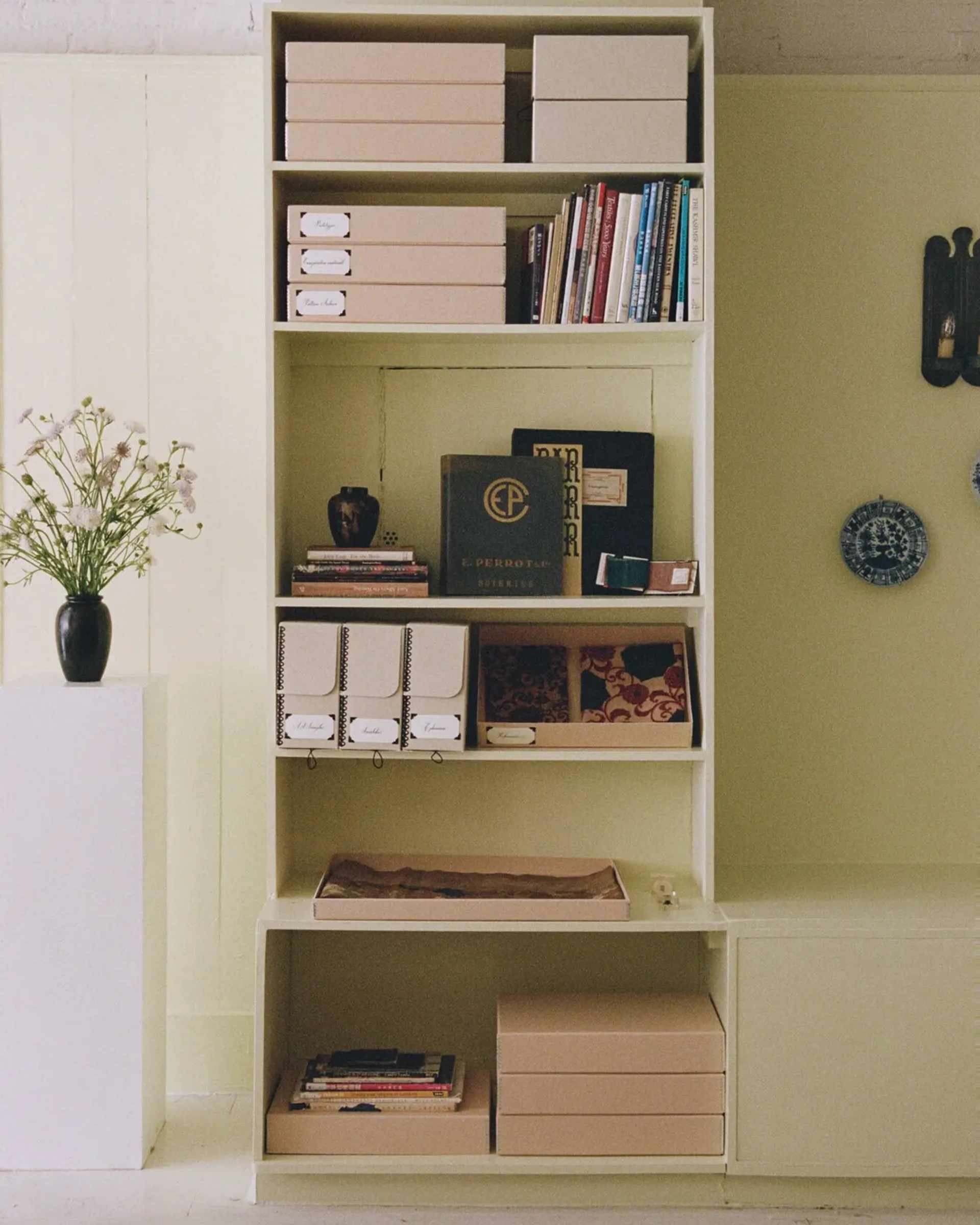 image of the autumn sonata studio wall with samples and archival colour swatches