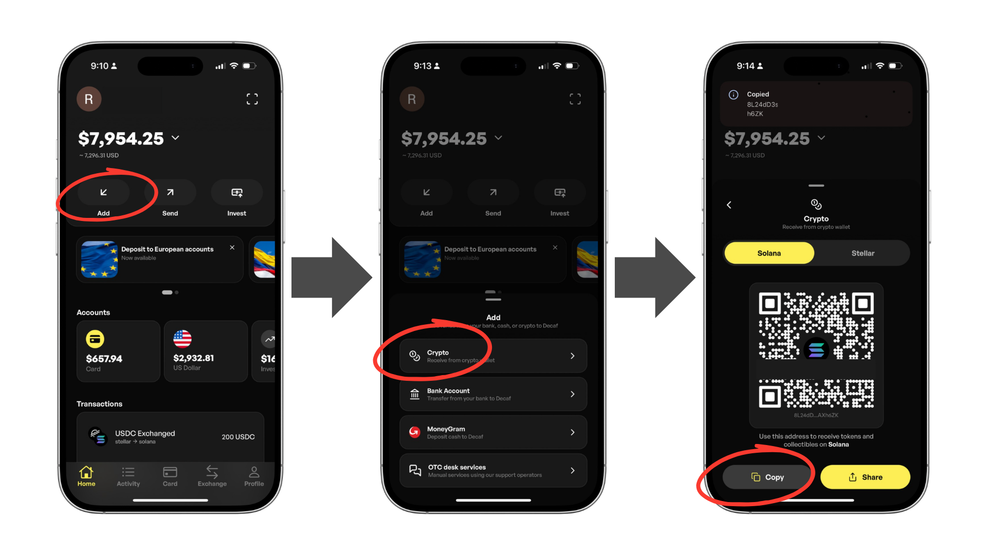 How to copy your Solana Wallet Address in Decaf