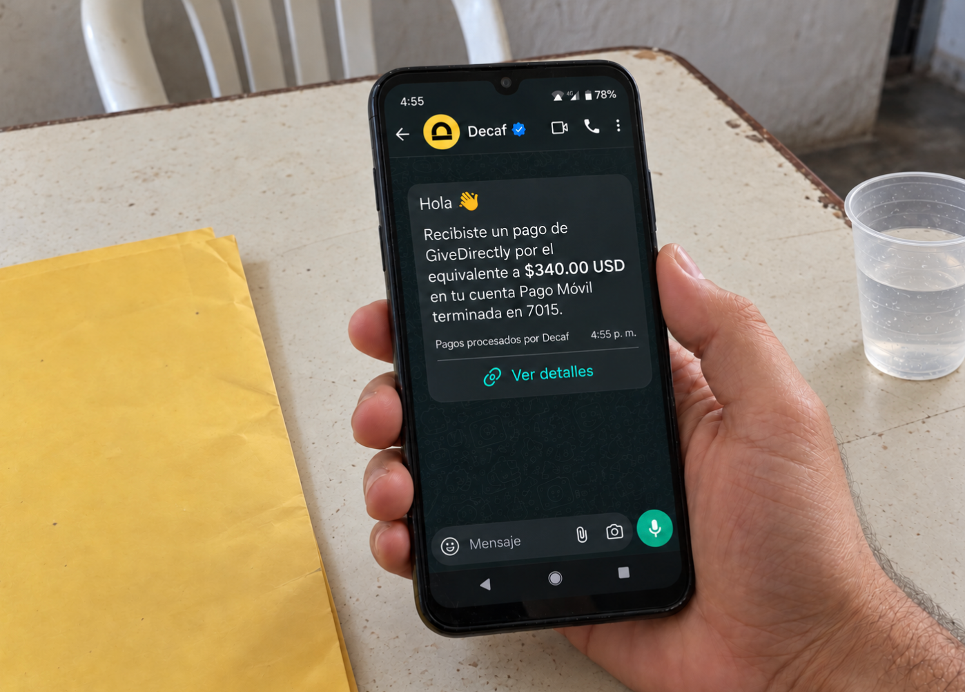 Recipients received a Whatsapp message when payments were successful.