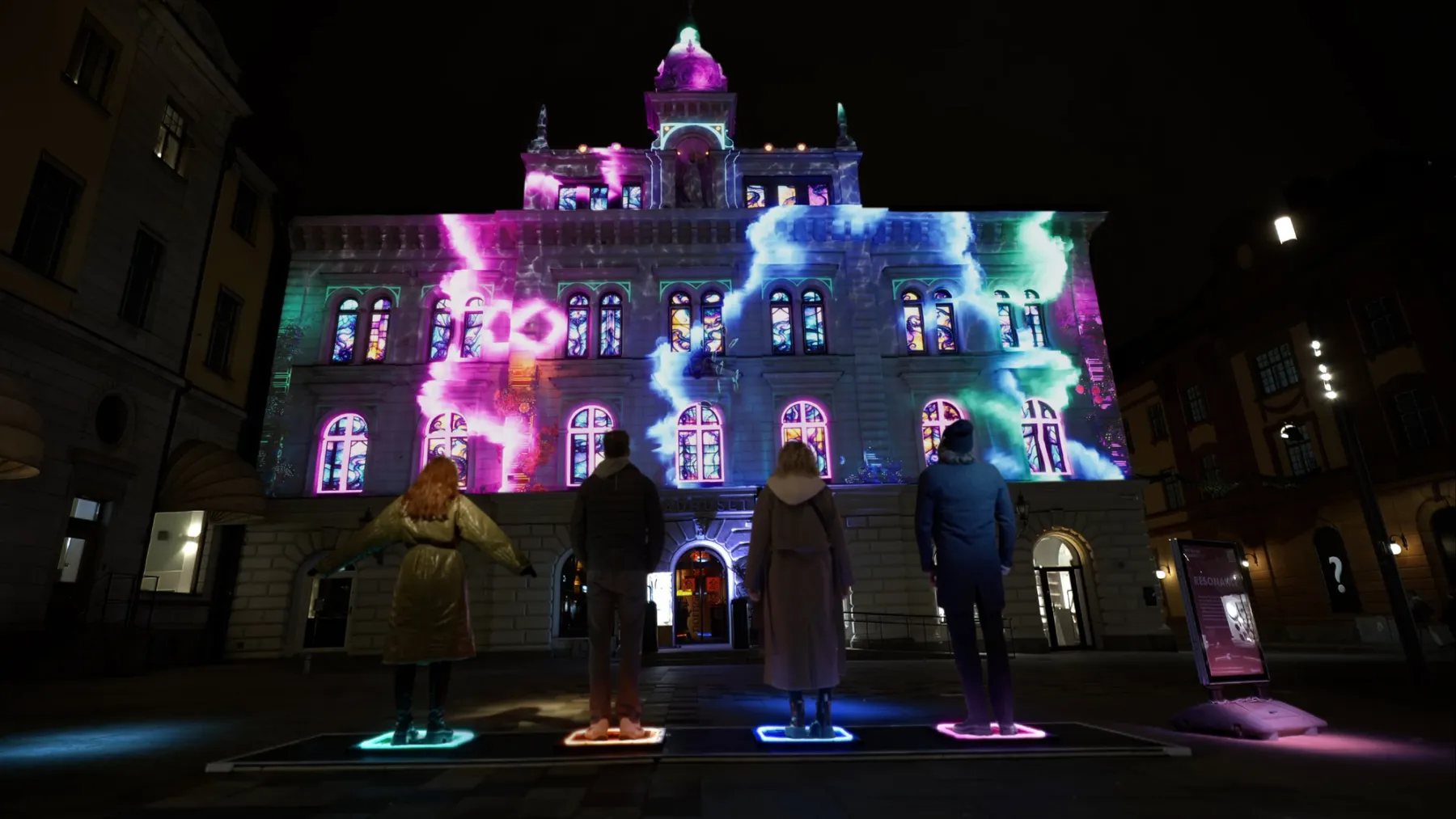 Uppsala Town Hall was a perfect surface for the piece; rich in history,  highly visible for multiple locations and adorned with details that could interplay with light.