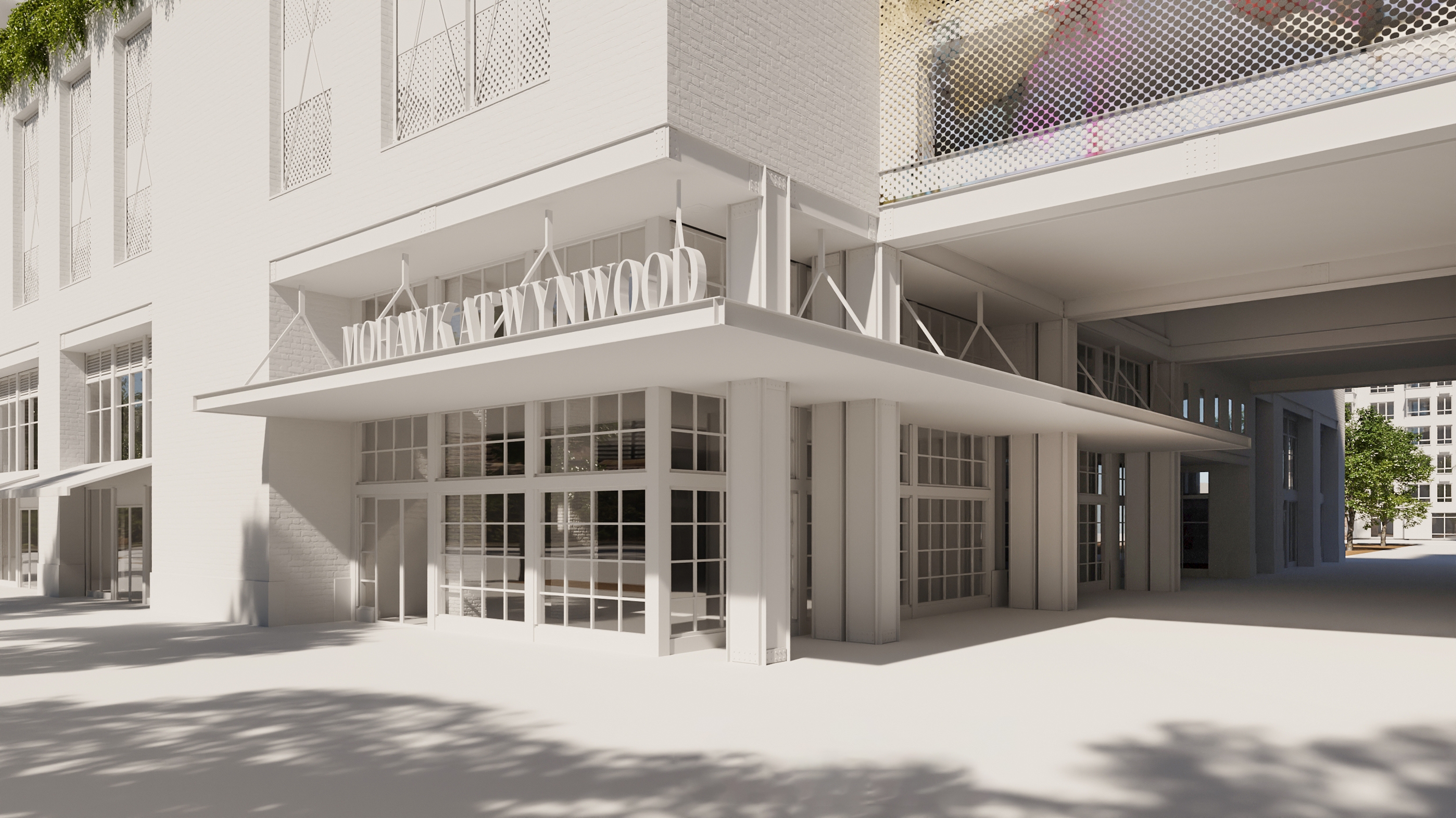 Renderização da passagem interior — experiência de varejo curada