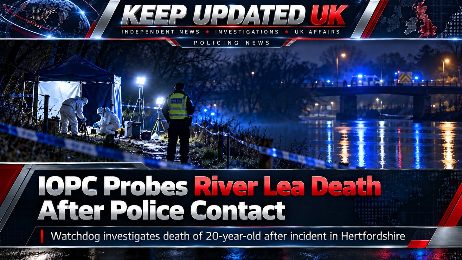 Illustration of a quiet riverside path for a report about an IOPC investigation after a death in Hertfordshire.