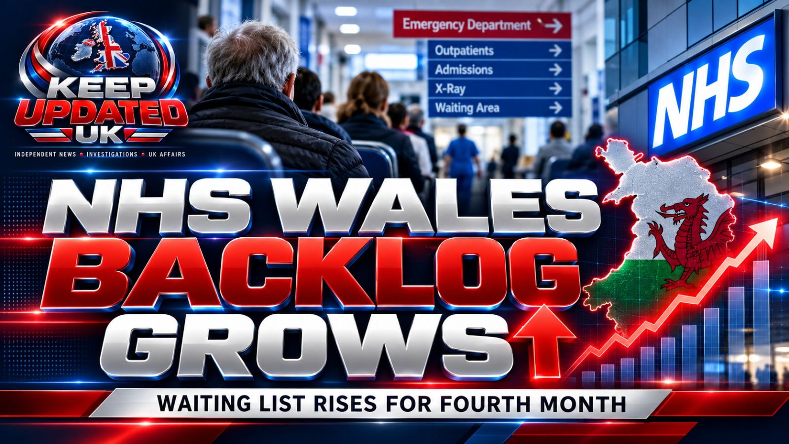 Illustrative hospital exterior representing NHS Wales treatment waiting lists