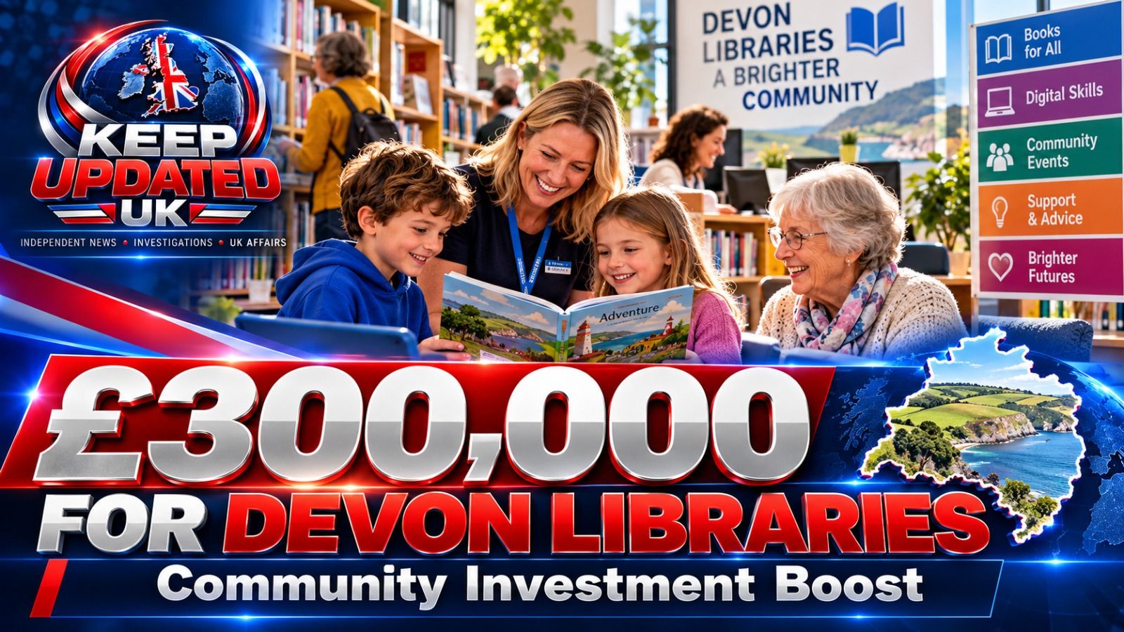 Illustration of a welcoming library space used for community activities.