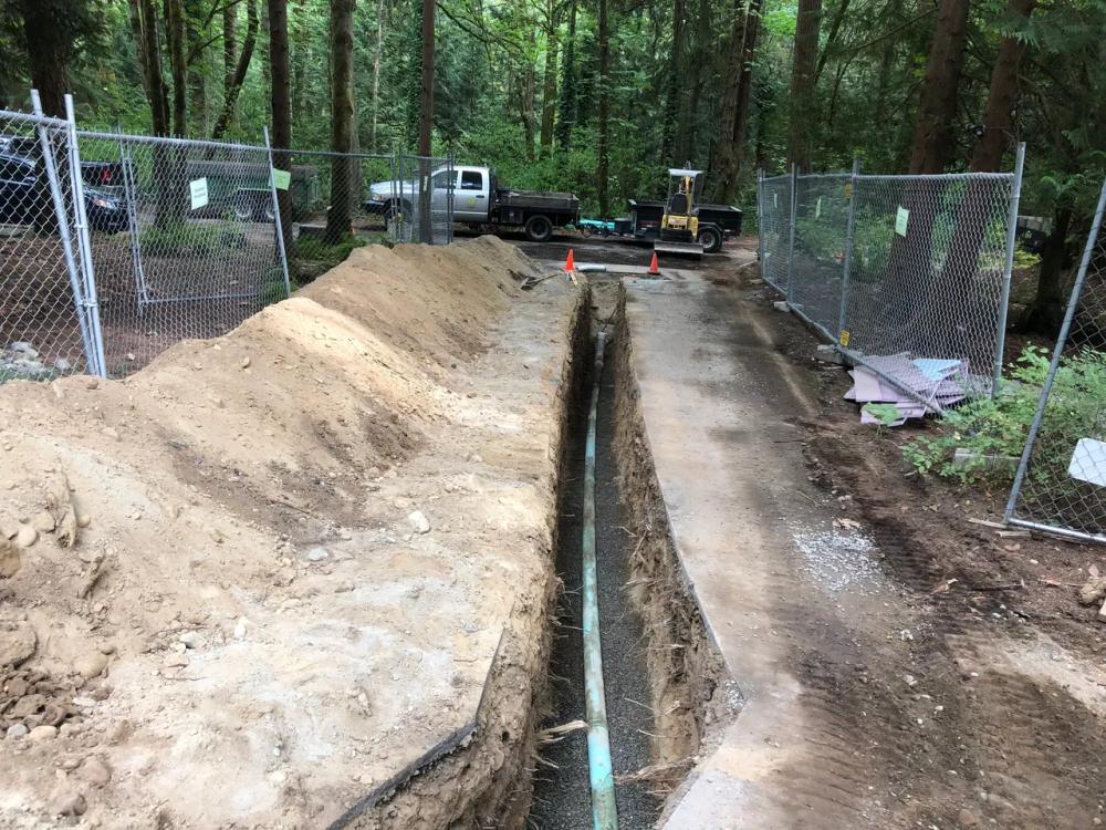 Drainage system installation in progress
