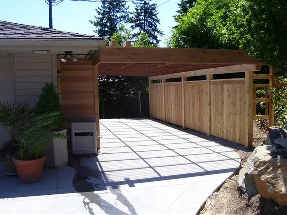 Custom-built wood structure in landscape setting