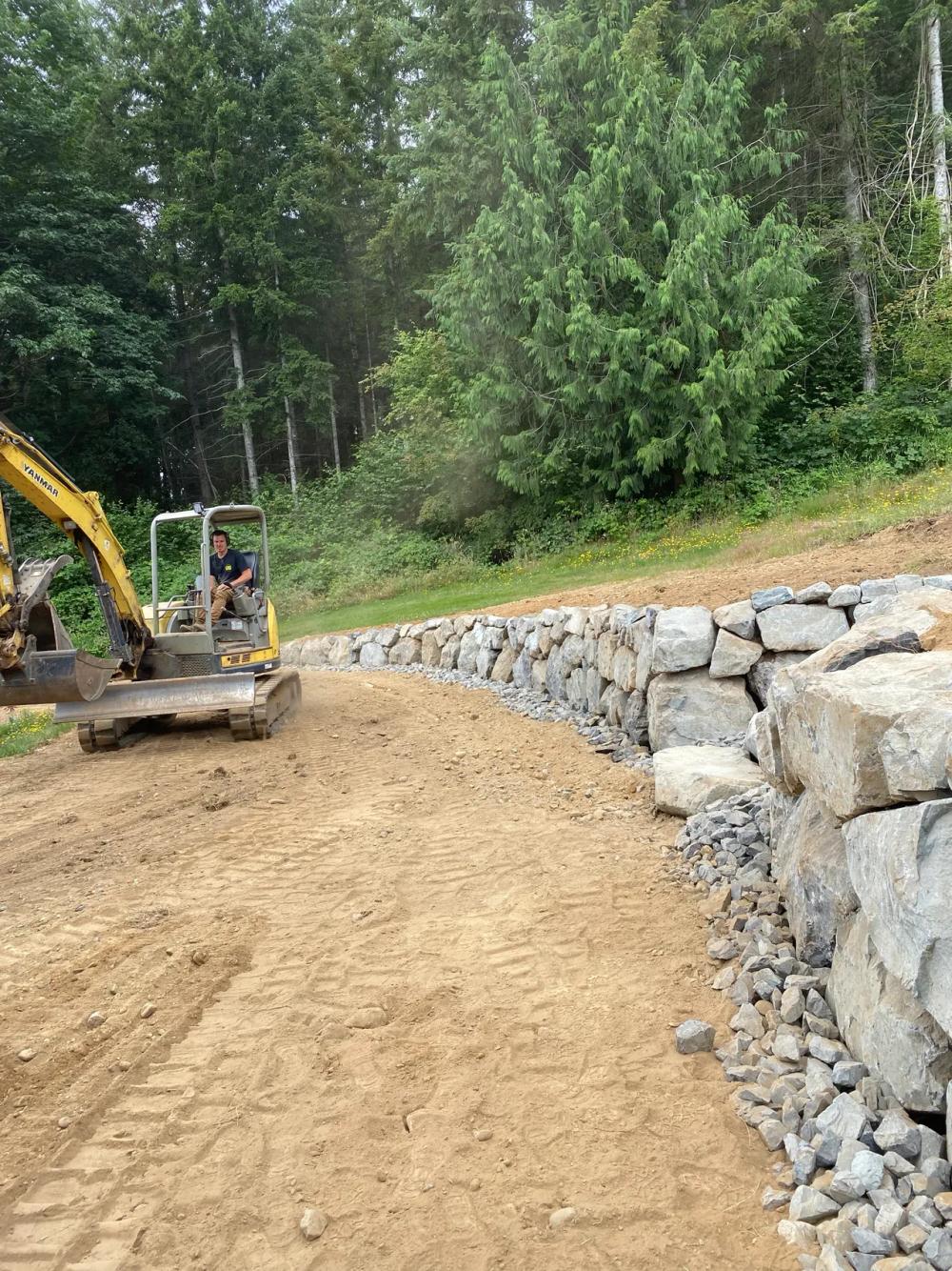 Excavation alongside a new retaining wall