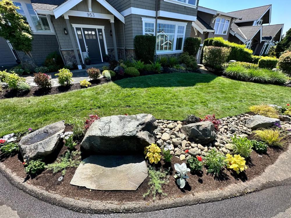 Ornamental plants integrated with rock features