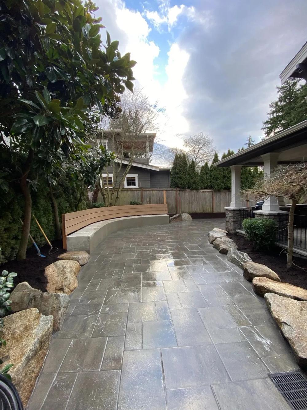 Flagstone patio with surrounding landscape
