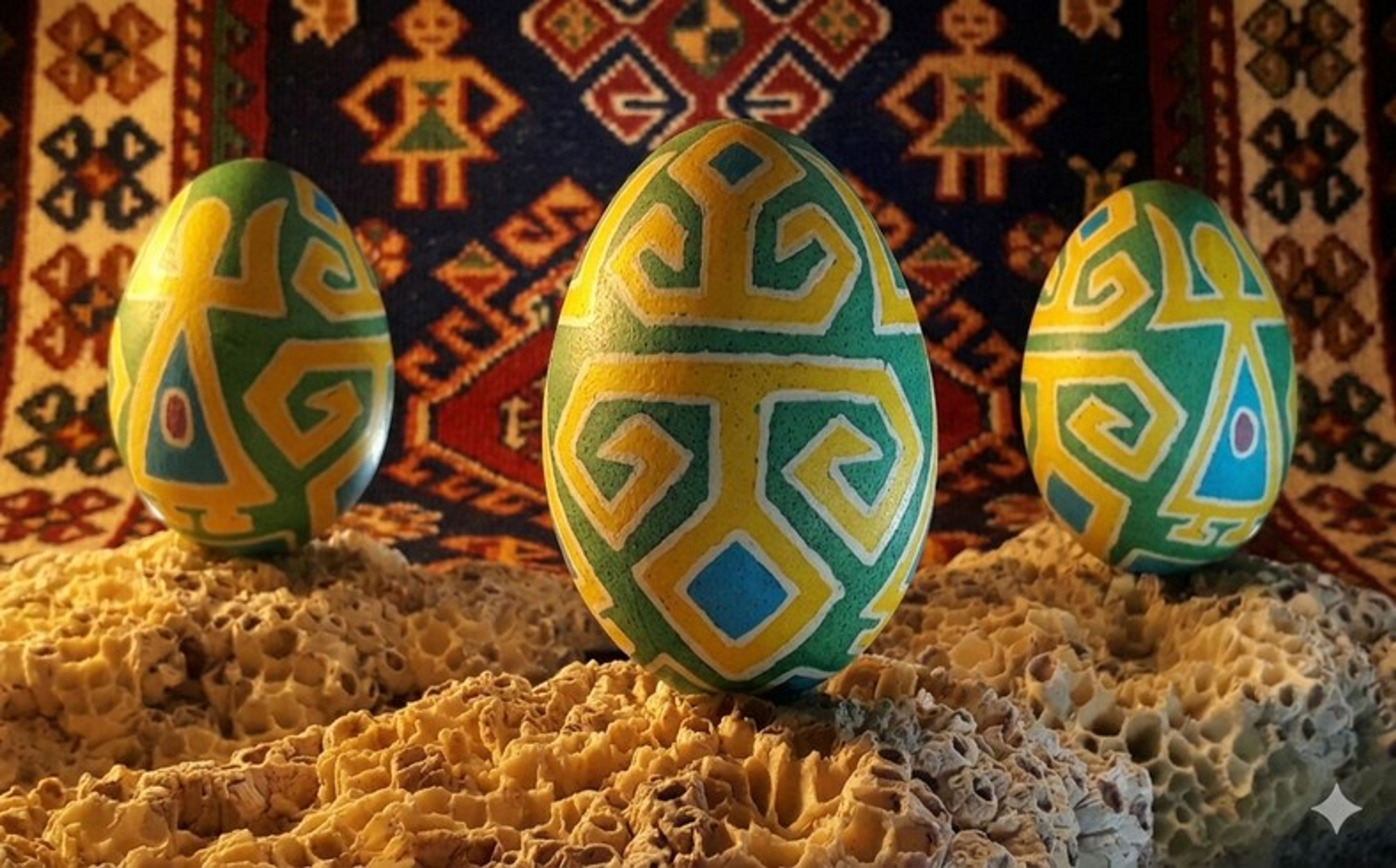 Yeşil ve sarı bereket motifli yumurtalar