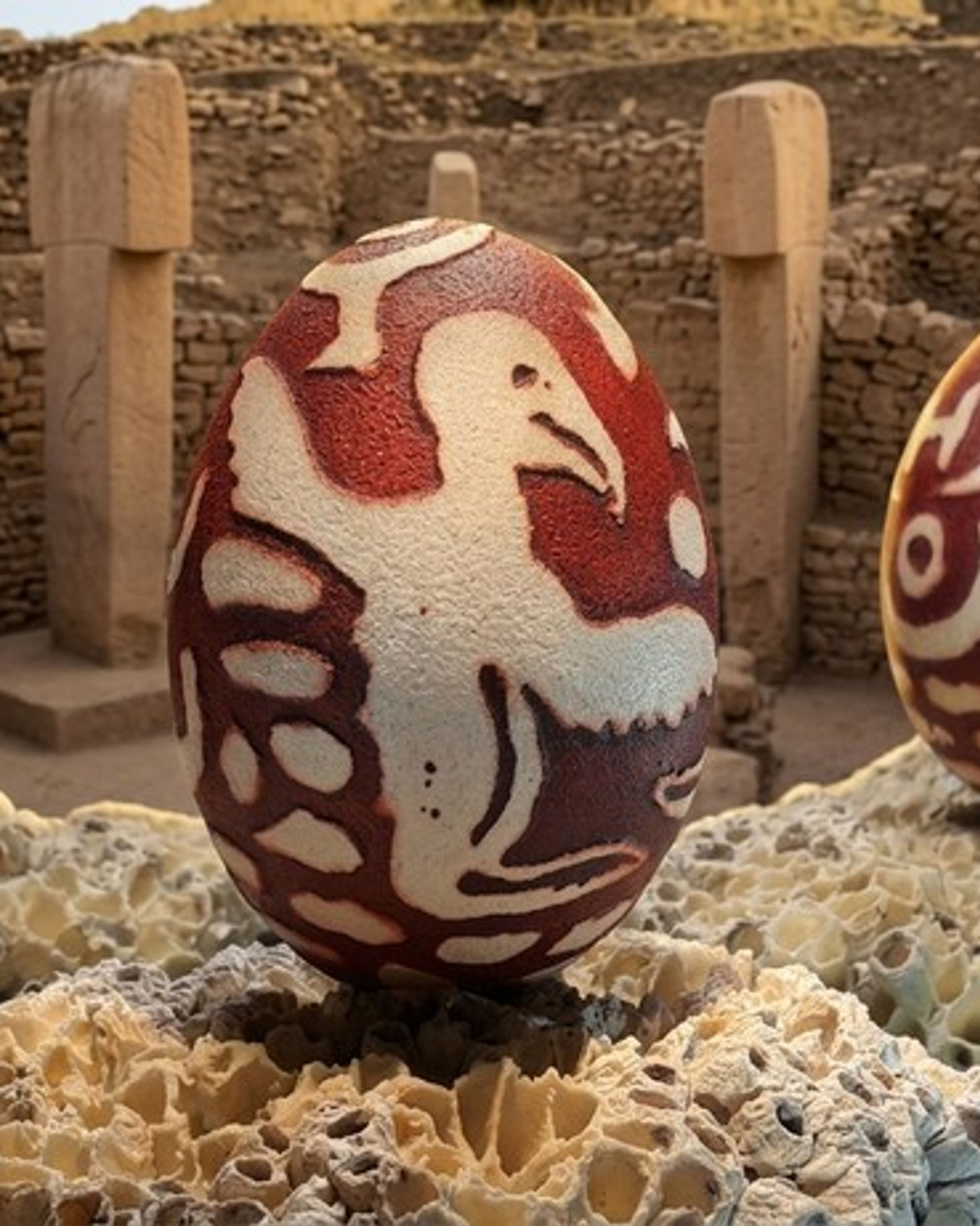 Kırmızı hayvan figürlü, Göbeklitepe motifli yumurtalar
