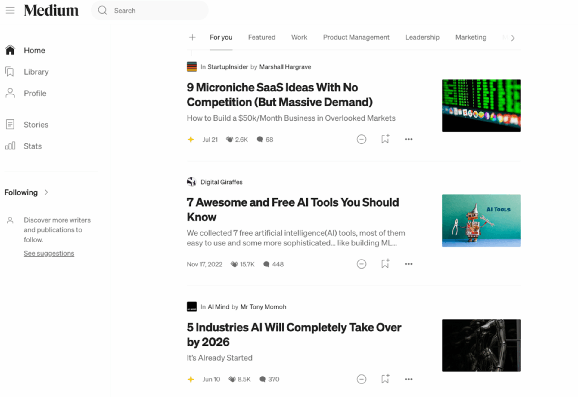 Screenshot of the Medium website for third-party publishing. 