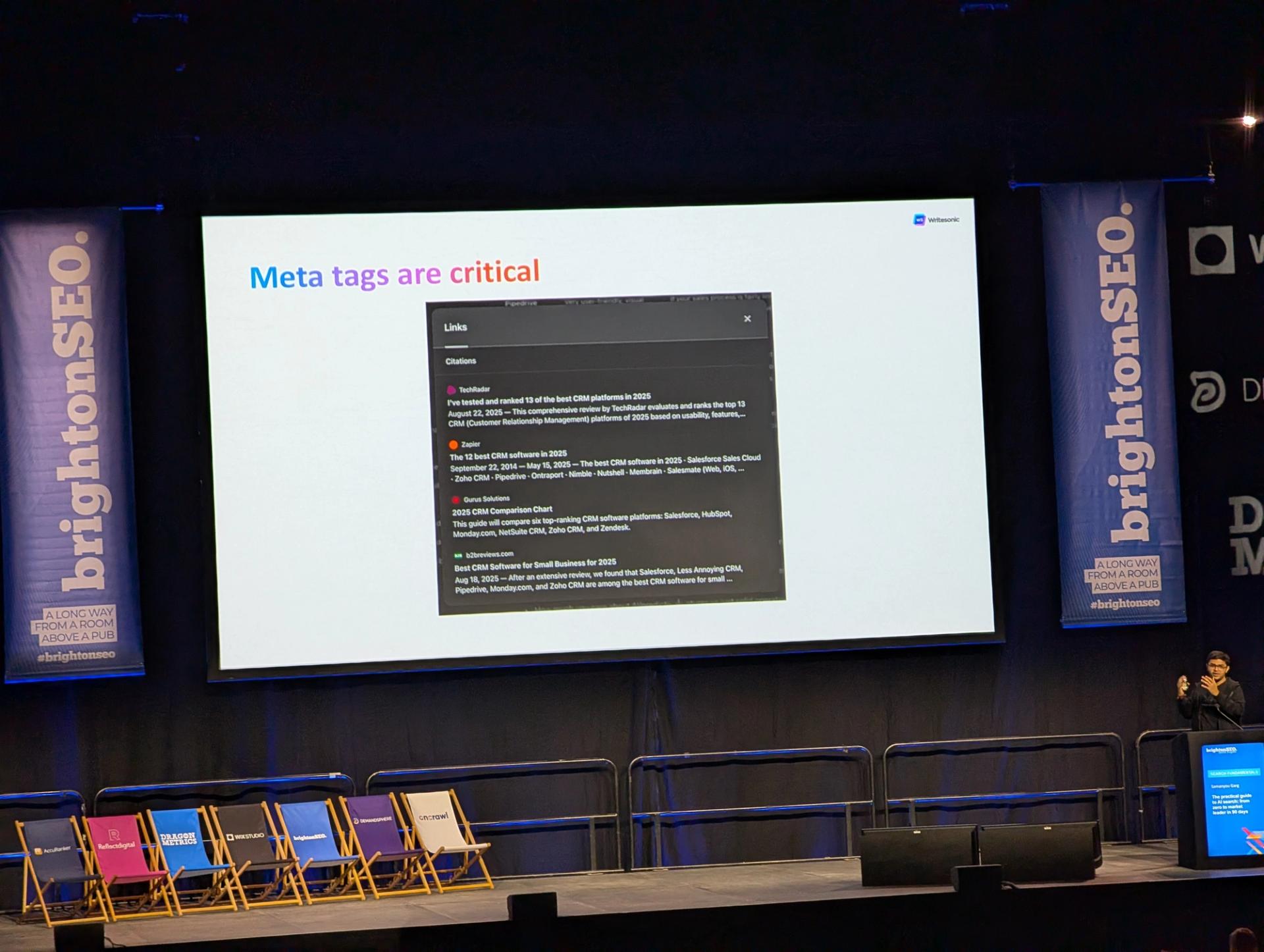 Samanyou Garg, Writesonic Founder and CEO, presenting at BrightonSEO