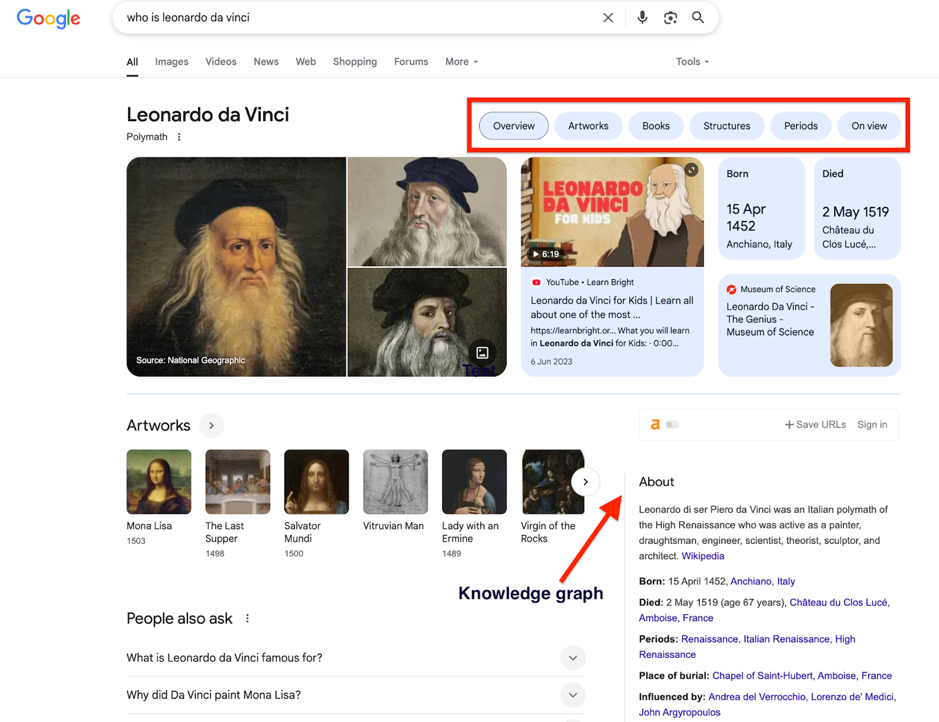 Example of Google knowledge panel for zero click search