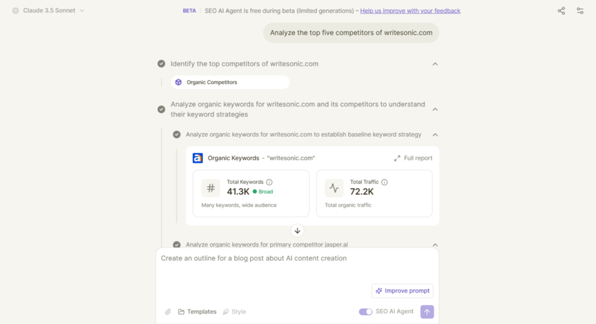The SEO AI agent calls the right tools and APIs depending on the query.