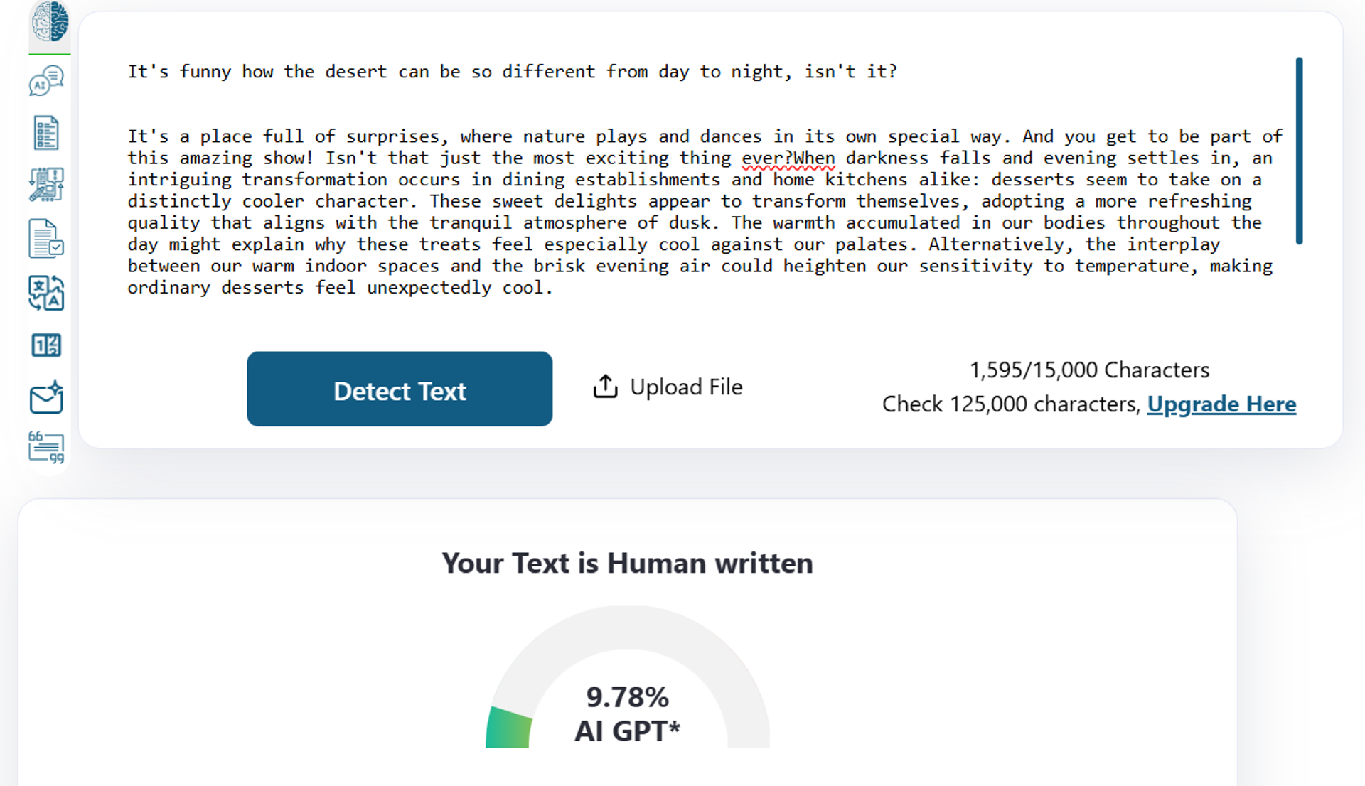 An AI content detector indicates 100% AI-written content as human written.