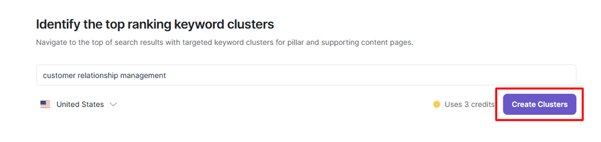 Writesonic's Topic Cluster tool helps build keyword clusters.