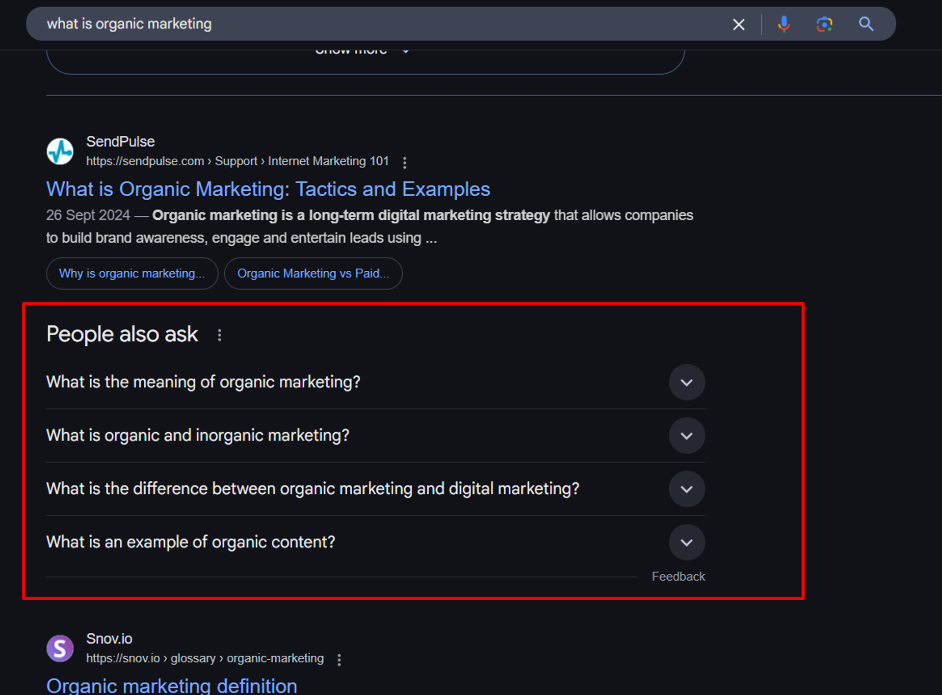 People Also Ask is a SERP feature that contains commonly asked questions related to the given topic.