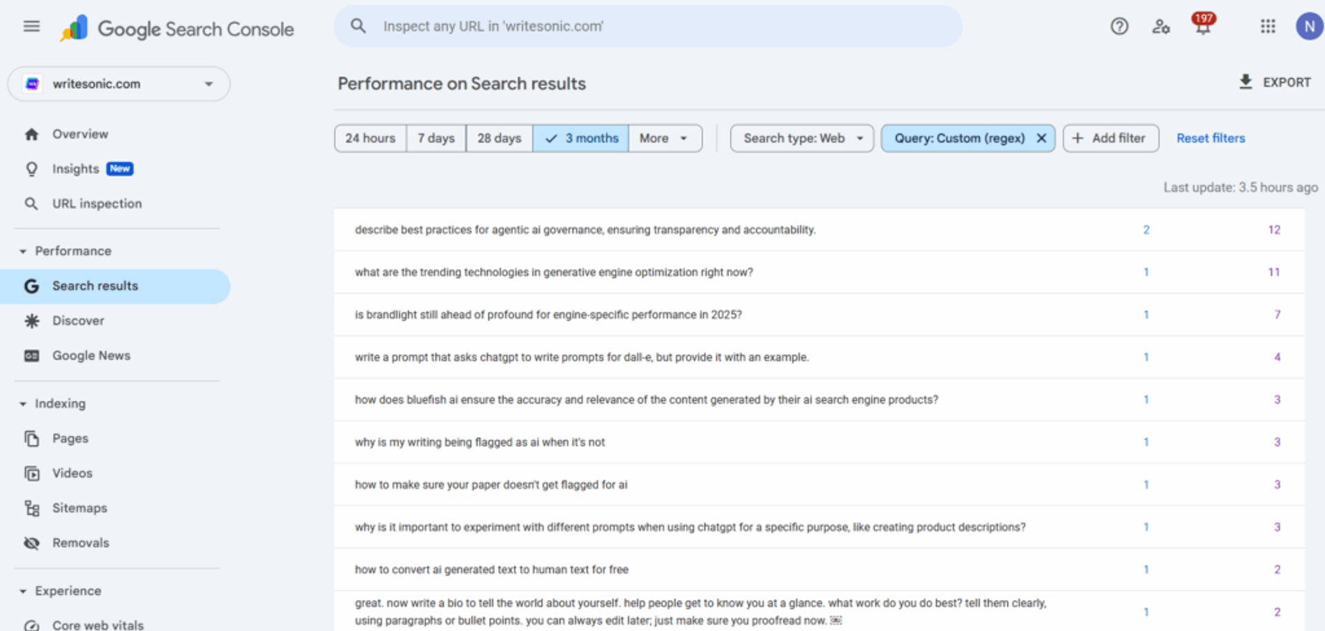 Prompts in Google Search Console
