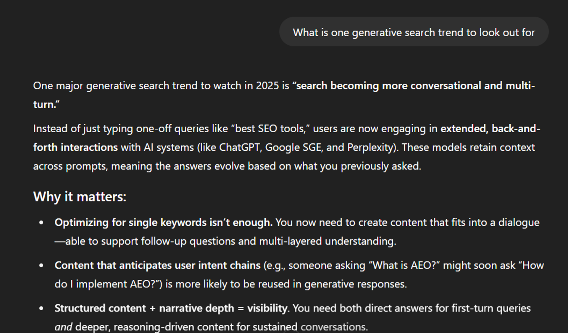 An example of Generative Engine Optimization (GEO)