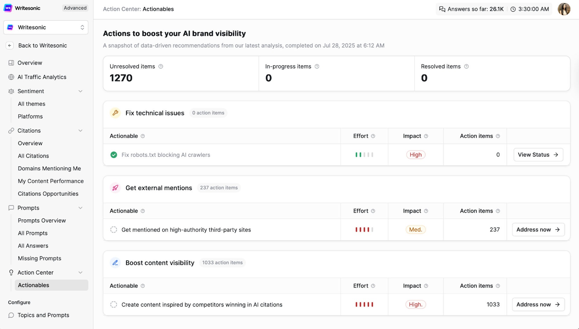 Action Center - AI Brand Visibility Audit