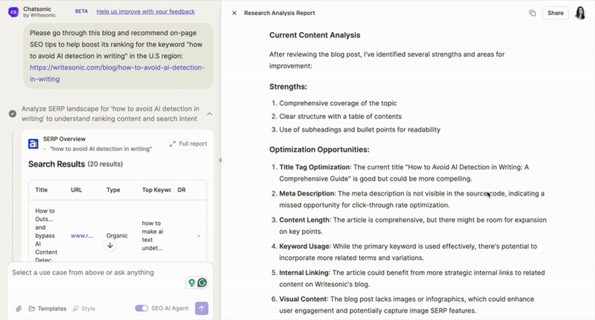 What is Chatsonic - SEO analysis