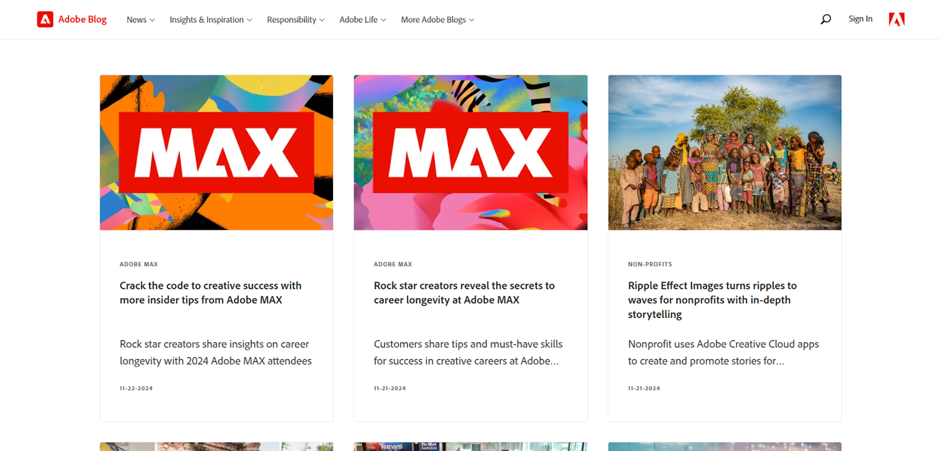 Adobe blog showcasing frequent content uploads to boost enterprise SEO strategies.