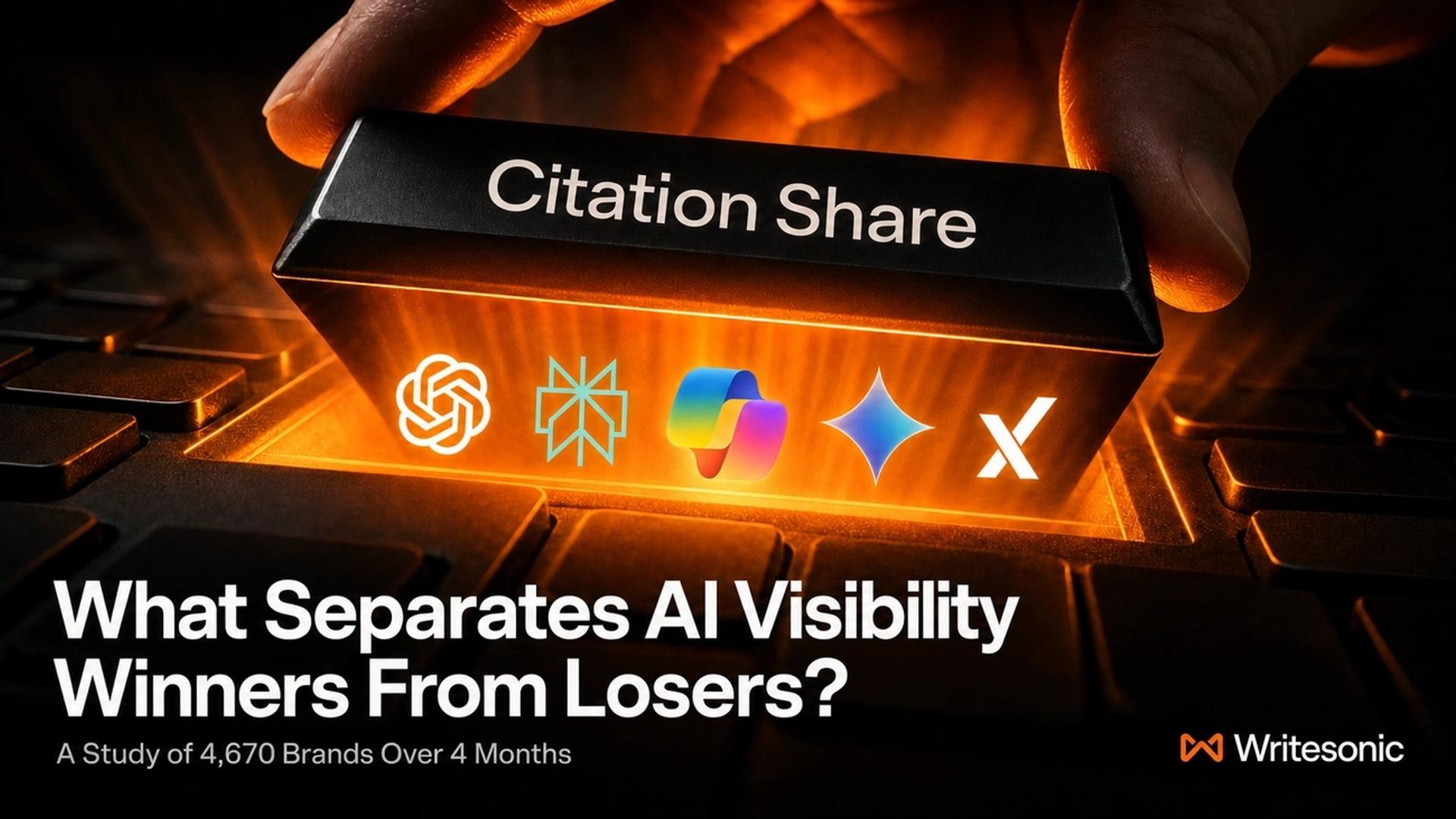 Writesonic study of 4,670 brands comparing citation share, sentiment, and AI visibility growth from March to June 2026