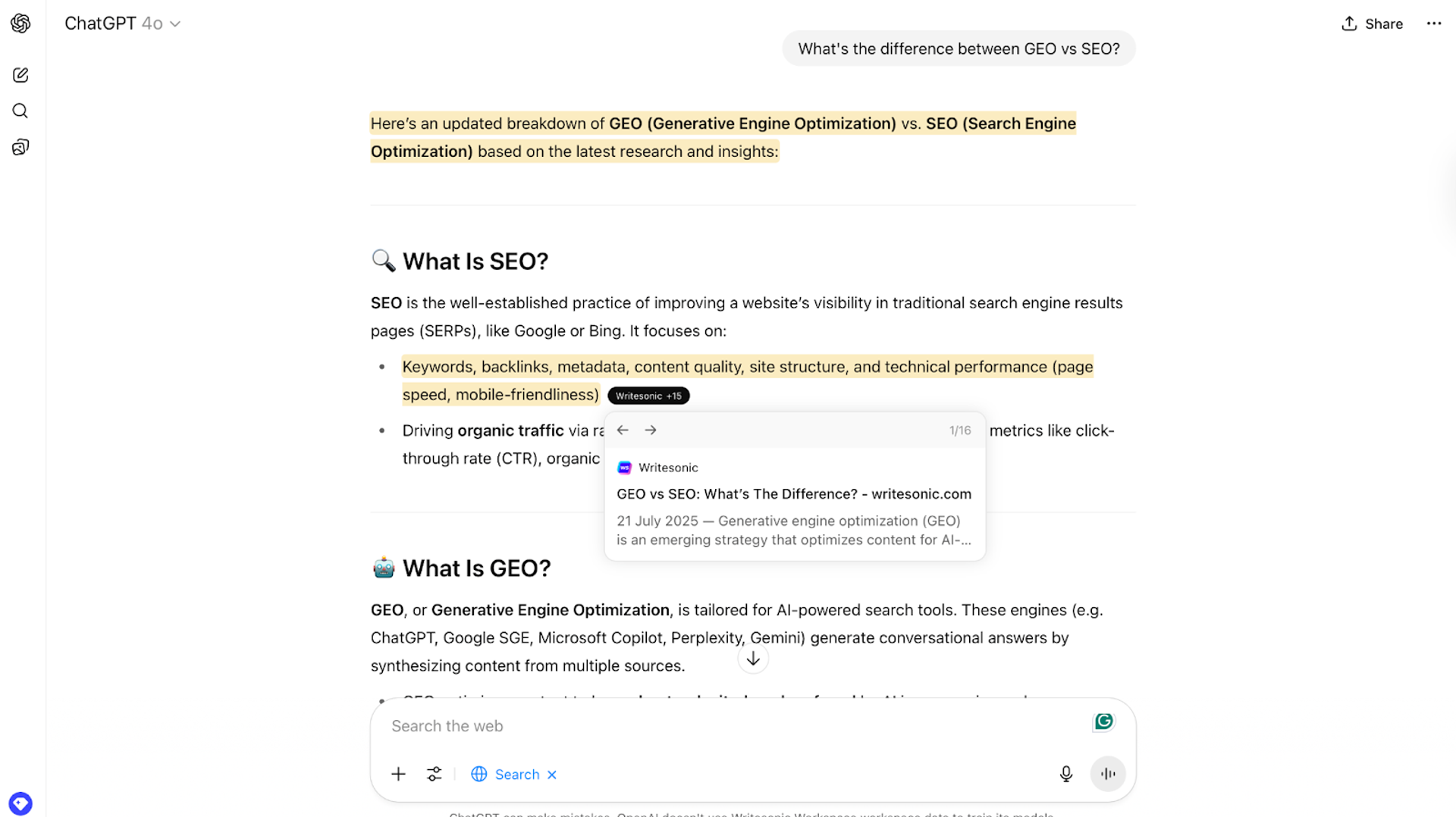AI Citations example - Brand Mentions in AI vs AI Citations