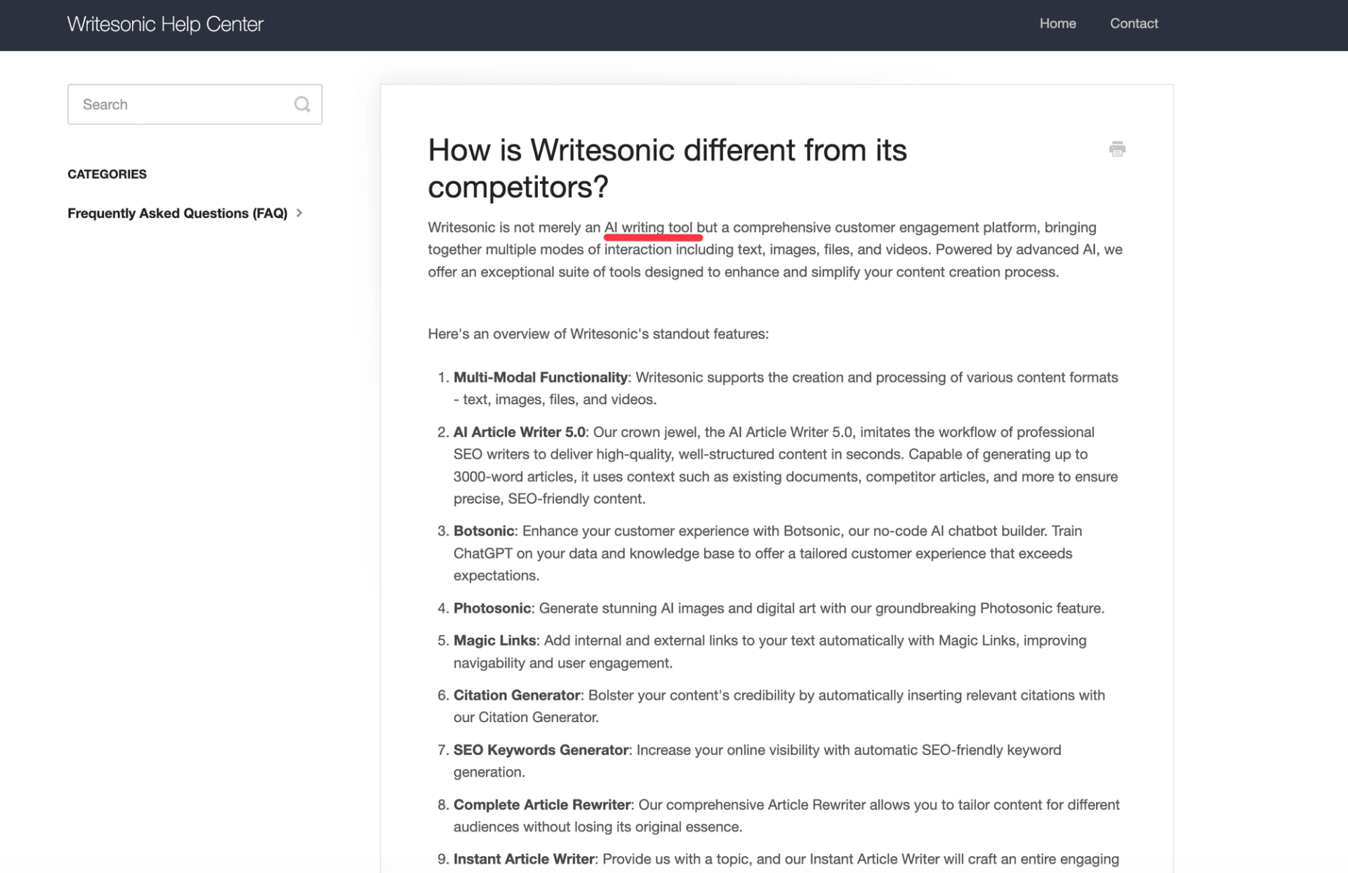A forgotten help-center article still calls us an AI writing tool