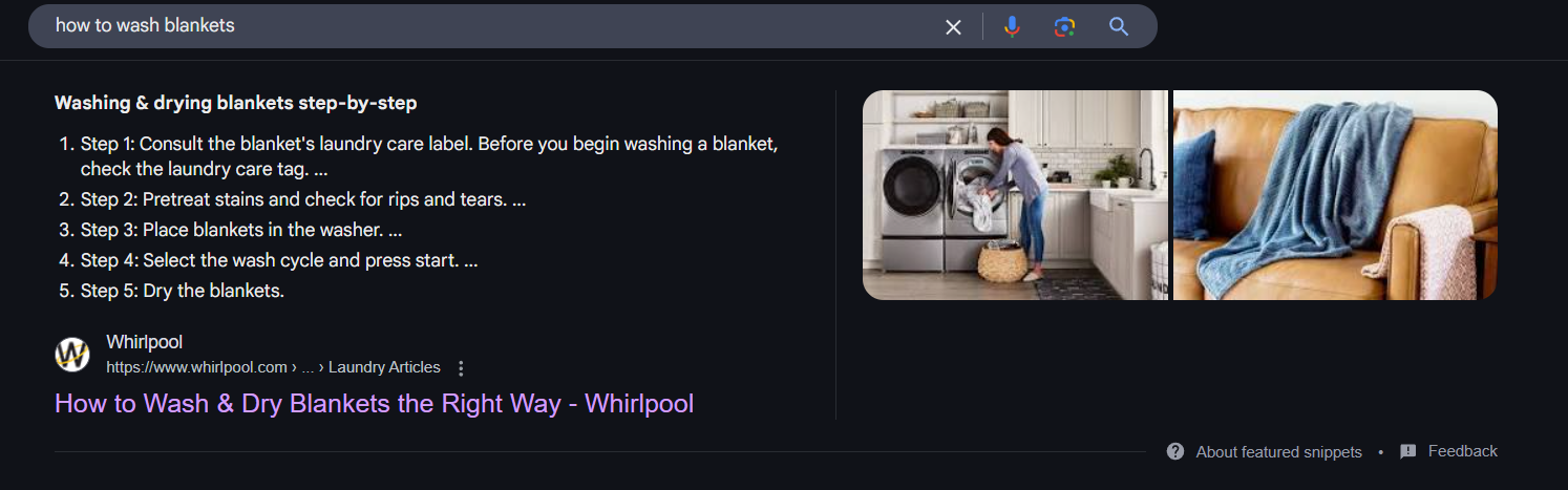 Featured snippet example showing position zero placement