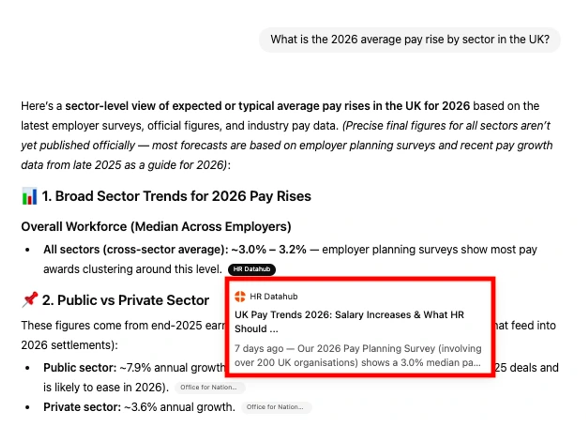 HR Datahub's UK pay trends report is cited by ChatGPT.