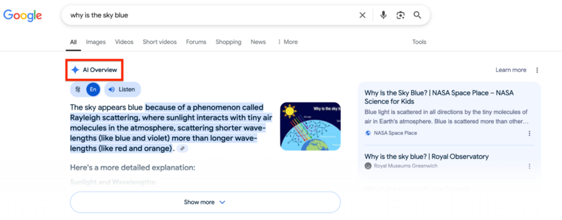 Example of Google AI overviews