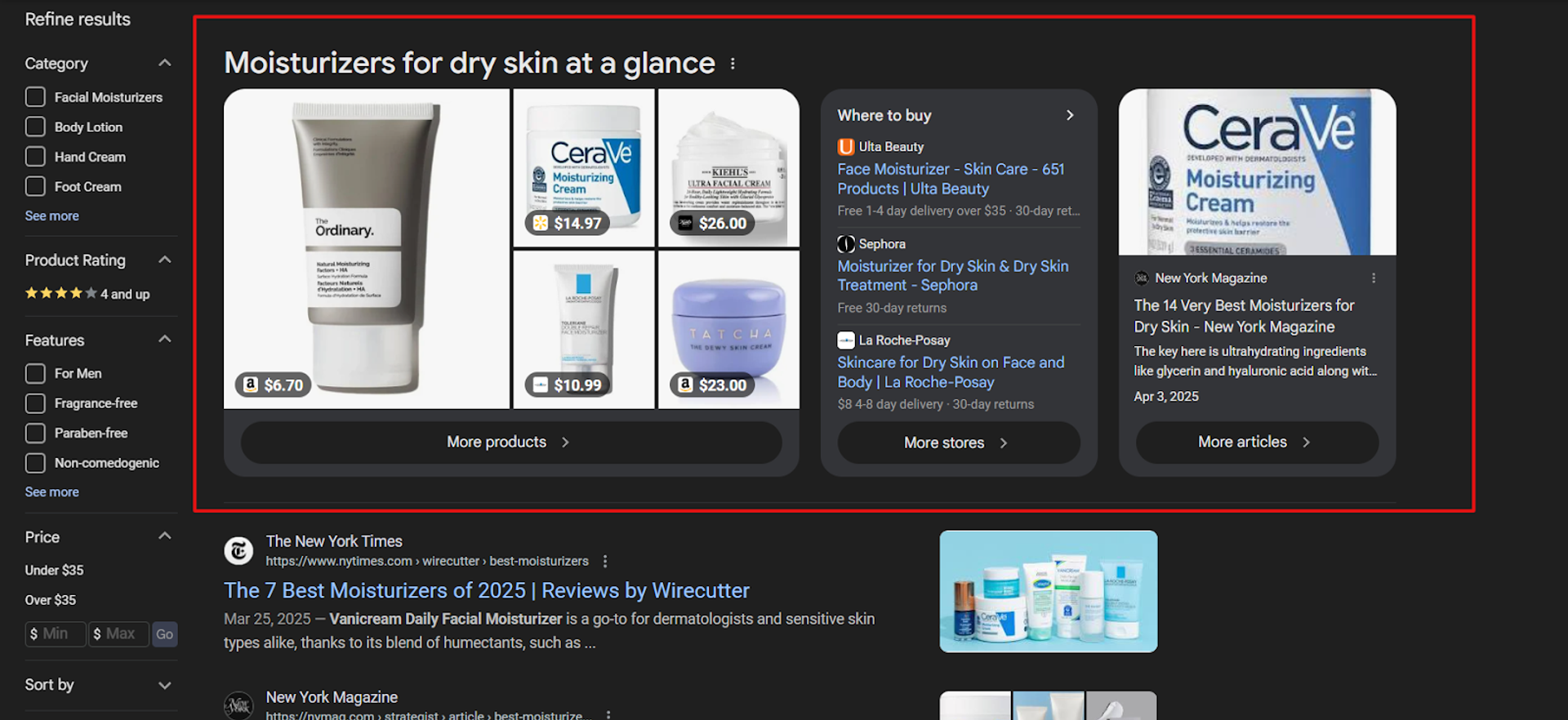 An example of Google SERPs