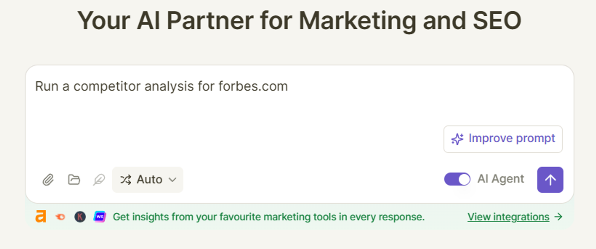 The SEO AI Agent works on simple, conversational prompts.