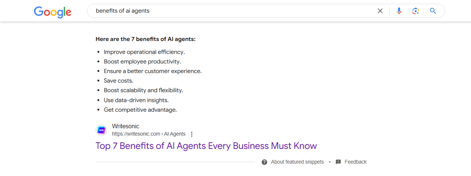 Example of a featured snippet appearing in zero click search