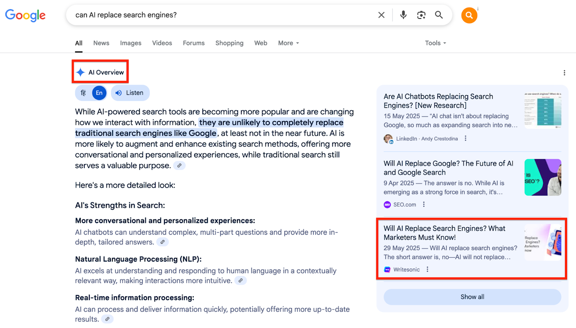 Example of AI Overviews in Google