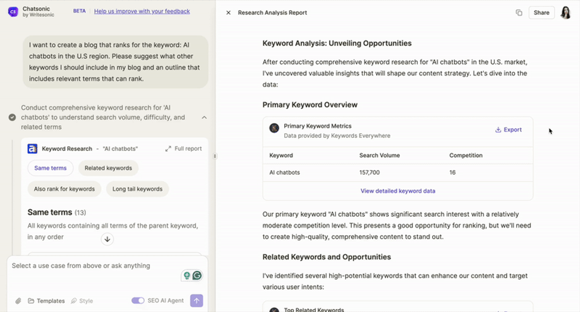 What is Chatsonic - Keyword report