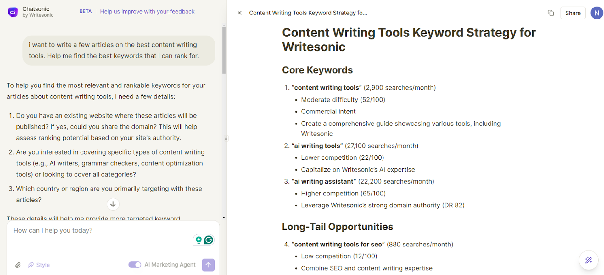 AI SEO agents like Chatsonic give in-depth and well-researched outcomes.