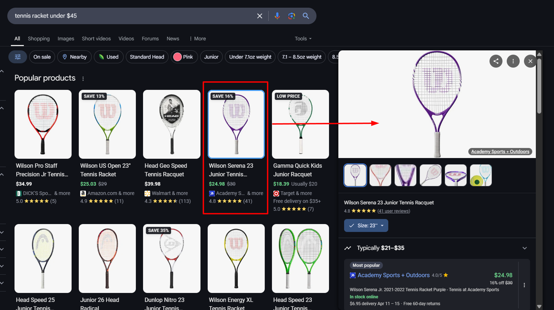 Clicking on a product in the Popular Products section expands it.