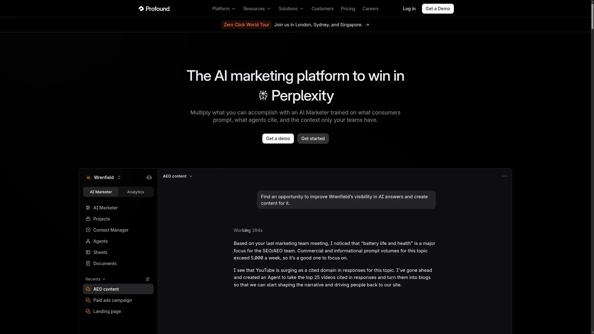 Profound homepage